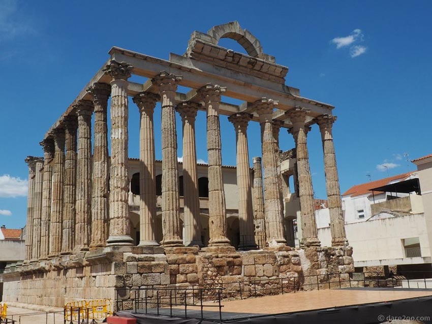 23 Amazing UNESCO Sites in Europe, Off the Beaten Track 23 Ruins of the Temple of Diana in Merida, Spain. The photo shows the columns topped with an arched pediment
