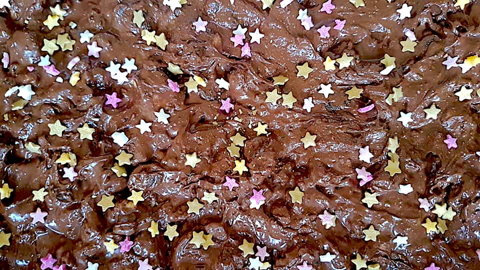 Favourite Christmas Bakes to try this year 3 Chocolate with raisins mixed in and sprinkled with small edible silver, pink and gold stars - the favourite Christmas Bake of Susie from Quick and Easy Recipes