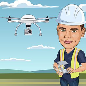 Drone Portrait caricature image of man flying a drone