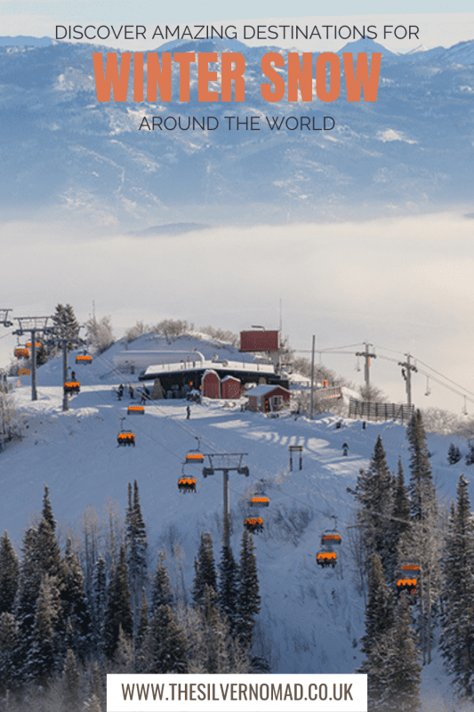 22 Amazing Destinations For Winter Snow Around The World 25 Snow covered hills with a lodge and orange ski-lifts with Discover Amazing Destinations for Winter Snow around the World on top