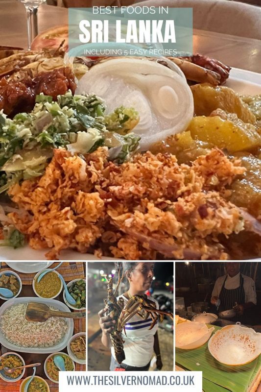 The Best Food In Sri Lanka To Eat (Including 5 Easy Recipes!) 33 large picture of curry with smaller pictures of curries, lobster and hoppers