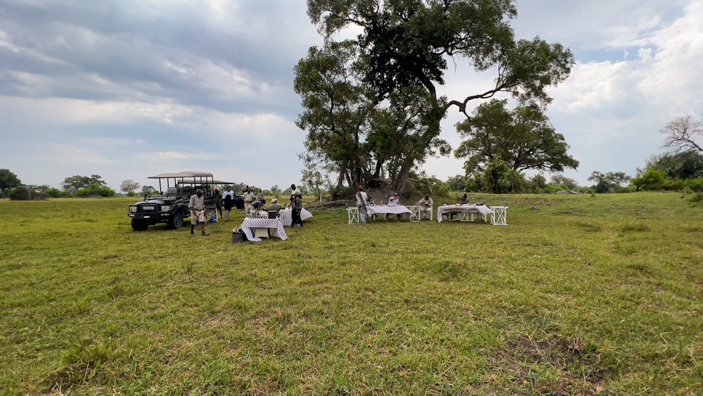 The Luxurious Xaranna Camp By &Amp;Beyond, Okavango Delta, Botswana (2024) 29 tables set up next to landrovers