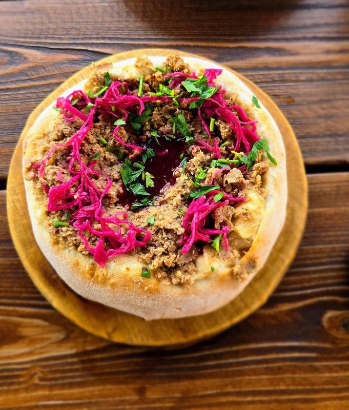 Lobiani - bread bowl with bean filling and pickled cabbage from Georgia
