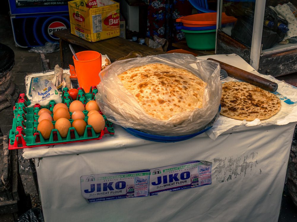 Rolex Stand with chapatis and eggs ready to cook